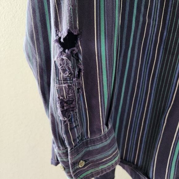 Wrangler Long Sleeve Button Front Shirt Mens 2XL Heavyweight Blue Green Striped - Picture 3 of 5